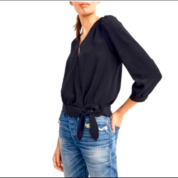 Madewell Black Silk Wrap Top - Picture 3 of 9